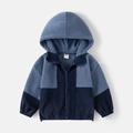 Kinderfleece hoodie met kleurblokken en een warme ritssluiting voor de winter - 90 / Marineblauw en Blauw