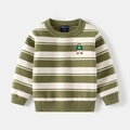 Pull rayé pour enfants en tricot vert et blanc avec broderie ours sur la poitrine - 90cm / Rayé Vert Fruit