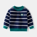 Pull rayé classique pour garçons avec rayures bleu marine et poignets côtelés verts contrastés - 90cm / Rayure Marine