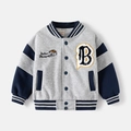 Jongens fleece baseballjack met B-borduurwerk en marineblauwe gestreepte boorden - 90cm / Grijs