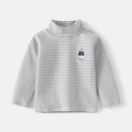 Kids striped turtleneck top with cute bear embroidery made of soft thermal fabric - Black & White Stripes