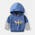 Blauwe kinderhoodie met cartoon dieren en gestreepte mouwen met laagjes - 90cm / Denim Blauw