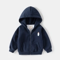 Dunkelblauer Kinder-Kapuzenpulli mit Reißverschluss und kleiner Bärenstickerei - 90cm / Marineblau