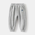 Pantaloni jogger caldi in pile grigio per bambini con ricamo orsetto per l'inverno - Grigio / 90cm