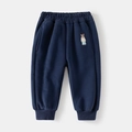 Pantaloni sportivi blu navy per bambini foderati in pile con ricamo a orsetto - Blu navy / 90cm