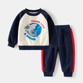 Kinderen trainingspak met marineblauwe raglanmouwen en cartoon haai print design - 90cm / Haaien Set