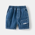 Classic dark blue denim shorts for boys with elastic waist and stylish utility pockets - 90 / Blue Denim Texture