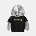 Kinder hoodie met capuchon in kleurvlakken zwart-grijs met groene ROTATING letteropdruk - Zwart / 90cm