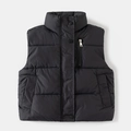 Boys black quilted padded vest with stand collar and zipper pocket for winter wear - 100cm / Black