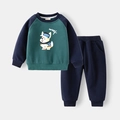 Donkergroen sweatshirtset voor jongens met cartoon hondenprint en bijpassende joggingbroek - Donkergroen/Marineblauw Hond / 90cm