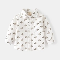 White cotton long-sleeved boy shirt featuring brown bear head prints and a chest pocket - 90cm / Gray White Bear