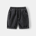 Boys black denim shorts with elastic waistband and curved pocket stitching details - Black / 90cm