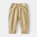 Khaki boys casual trousers with elastic waist and stylish letter label decoration - Light Khaki / 90cm
