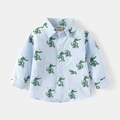 Boys light blue long sleeve cotton shirt with cartoon crocodile bicycle prints - 90cm / Blue Cycling Dinosaur