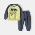Herfst sweatshirtset voor jongens met cartoonbeer print en marineblauwe joggingbroek - Neon Groen/Donkergrijs Varen / 90cm