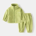 Fleece children's two-piece set in avocado green featuring China embroidery and zip jacket - Pale Green