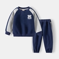 Sportset voor kinderen met een blauwe color-block sweatshirt en bijpassende joggingbroek - Marineblauw / 90cm