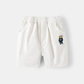Kids white cotton shorts with elastic waist and cute bear embroidery for summer - 90cm / White