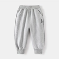 Classic heather grey boys sports trousers with cartoon embroidery and elastic waist - 90cm / Gray