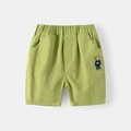 Kids casual light green shorts with elastic waist and cute bear embroidery 1981 - 90cm / Green