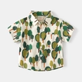 Detalle de camisa de manga corta para niño con estampados de árboles y bolsillo - 90cm / Estilo de Árbol del Bosque Verde