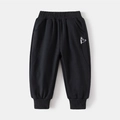 Detail of kids black jogger pants with elastic waist and cute crown dog embroidery - 90cm / Black