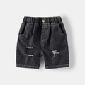 Classic black boys denim shorts with elastic waist and stylish distressed ripped details - 90cm / Black