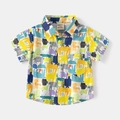 Camisa de manga corta para niño con divertidos animales estampados y cuello de botones - 90cm / Estilo de Estampado de Animales Naranja