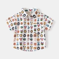 Flat lay of white short-sleeve boy's shirt with colorful cartoon animal print and pocket - 90cm / White Animal Head Style