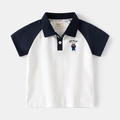 Classic navy and white color-block polo shirt for boys with stylish bear embroidery - 100cm / White