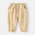 Classic kids khaki casual trousers with elastic waist and unique curved stitching - 90 / Khaki