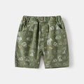 Kids dark green animal print shorts with elastic waist and various safari illustrations - 90cm / Fruit Green