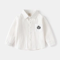 Camicia bianca classica a maniche lunghe per bambino con ricamo corona sul taschino - Bianco / 90cm