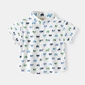 Camicia bianca a maniche corte da bambino con stampe di trattori e scollo a punta - 90cm / Bianco