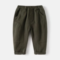 Kids minimalist solid dark green casual trousers with elastic waist and unique curved seams - 90 / Dark Army Green