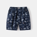 Navy blue kids cotton shorts featuring all-over white wild animal prints and elastic waist - 90cm / Navy Blue