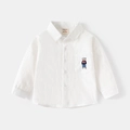 Camicia bianca a maniche lunghe per bambini con ricamo a orsetto sul taschino frontale - Bianco / 90