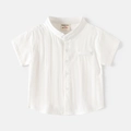 Classic white short sleeve V-neck shirt for boys in breathable textured fabric - 90cm / White