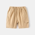 Classic khaki boys cotton cargo shorts with elastic waist and buttoned side pocket - 90cm / Khaki