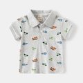 Kinder Polo-Shirt in Grau mit bunten Cartoon-Auto-Prints aus weicher Baumwolle - Grau / 90cm