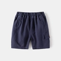 Navy blue boys cotton cargo shorts with elastic waist and side pockets for summer - 90cm / Navy Blue