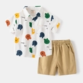 Conjunto de verano para niño con camisa estampada de osos de colores y pantalón kaki - 90cm / Cabeza de Oso Blanco + Kaqui Oscuro