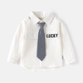 Camicia bianca a maniche lunghe da bambino con cravatta a righe e stampa Lucky - 100 / Bianco (Con Cravatta)