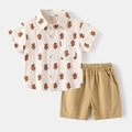 Conjunto de camisa de manga corta y pantalones cortos para niño con estampado de perrito - 90cm / Perro Blanco Roto + Kaqui Oscuro