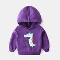 Détail d'un sweat à capuche violet pour enfant avec crocodile mignon et imprimé école - Violet / 90cm