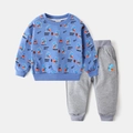 Toddler boys blue dinosaur sweatshirt and grey joggers two-piece casual cotton set - 90cm / Blue Dinosaur