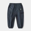 Kids grey-blue cargo pants with elephant embroidery and elastic waist for boys - Navy Blue / 90cm