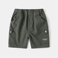 Boy's casual cargo shorts in dark olive with elastic waist and white letter printing - 90cm / Army Green