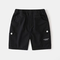 Boys' black cargo shorts with elastic waist and white letter print for casual summer wear - 90cm / Black