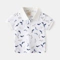 White cotton kids short sleeve Polo shirt featuring all-over blue dolphin print and collar - White / 90cm